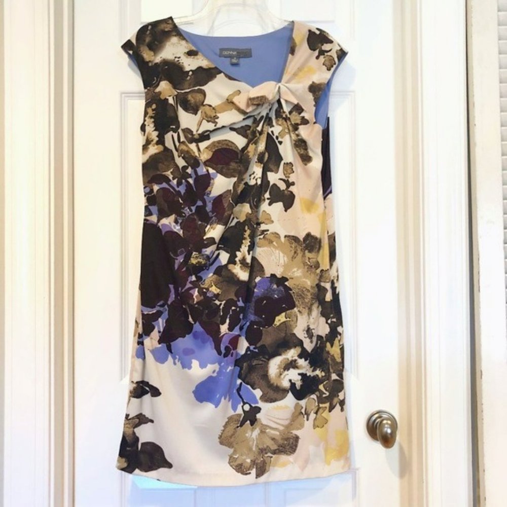 Donna Ricco Floral Printed Cream Shift Dress